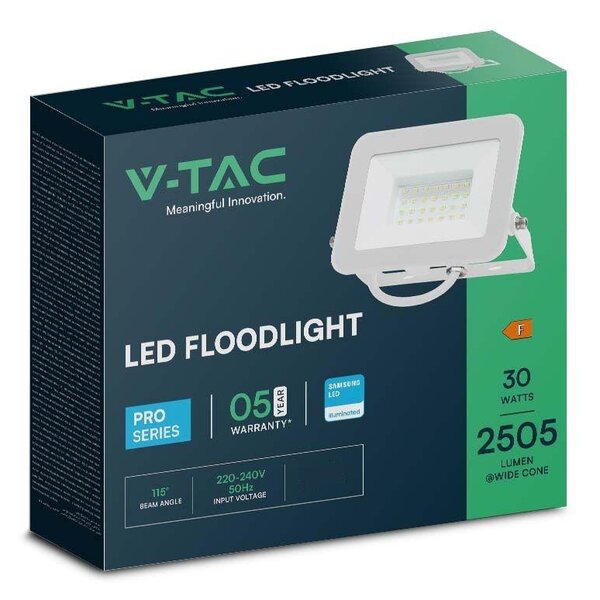 V-TAC SP-széria LED reflektor 30W hideg fehér, fehér ház - SKU 10025
