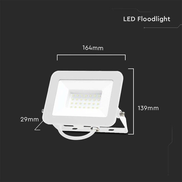 V-TAC SP-széria LED reflektor 30W hideg fehér, fehér ház - SKU 10025