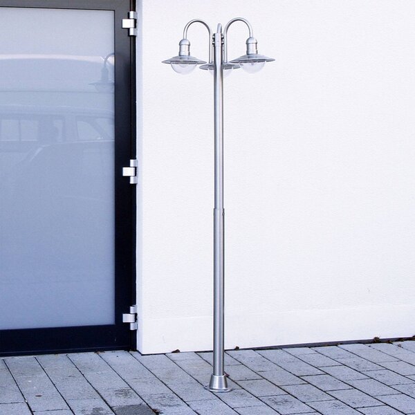 Lindby oszloplámpa Damion, 200 cm, 3-lámpás, E27, IP44, dimmelhető, Alu / szürke / cink, Rozsdamentes acél, Modern
