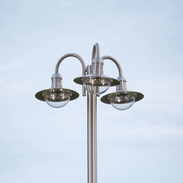 Lindby oszloplámpa Damion, 200 cm, 3-lámpás, E27, IP44, dimmelhető, Alu / szürke / cink, Rozsdamentes acél, Modern