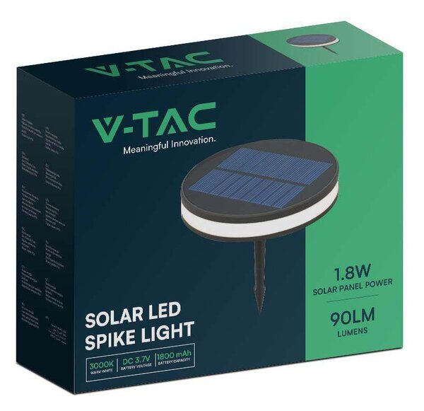 V-TAC napelemes 1.8W leszúrható LED lámpatest, meleg fehér, IP54 - SKU 23015