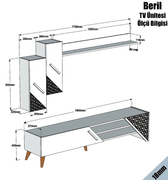 Beril TV-állvány, tölgy, 180 cm – TR845HCT3004