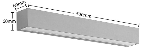 Lucande LED kültéri falilámpa Lengo, 50 cm, ezüst, lefelé irányuló, 3000 K, Alu / szürke / cink, Alumínium, Modern