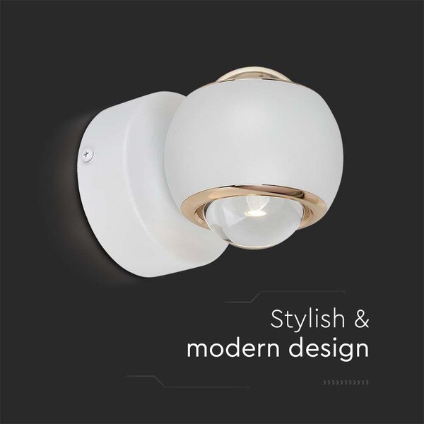 V-TAC fali kétirányú 10W beltéri LED lámpa, fehér házzal, meleg fehér - SKU 23008