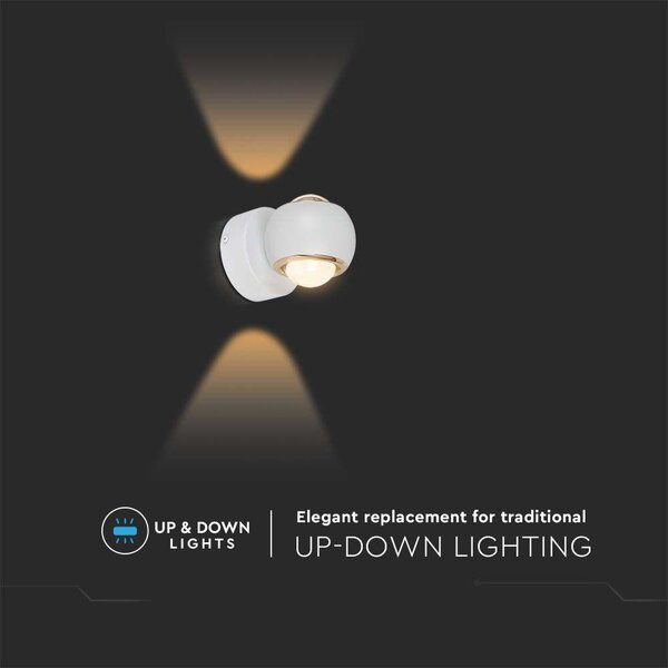 V-TAC fali kétirányú 10W beltéri LED lámpa, fehér házzal, meleg fehér - SKU 23008