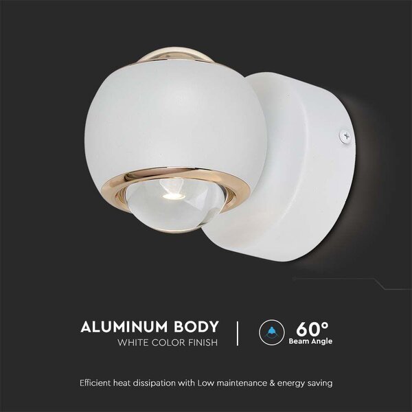 V-TAC fali kétirányú 10W beltéri LED lámpa, fehér házzal, meleg fehér - SKU 23008