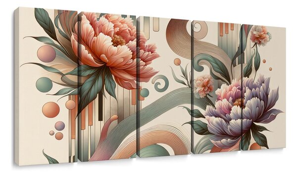 5 részes kép művészi ívek és virágok
