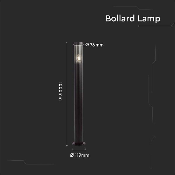 V-TAC kültéri, fekete állólámpa, 100 cm, E27 foglalattal, füstözött búrával - SKU 10472