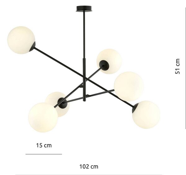 EMIBIG LIGHTING Lineáris mennyezeti világítás, fekete/opál, 6 izzós, dimmelhető, Fekete, Nappali / Étkező, fém, Modern