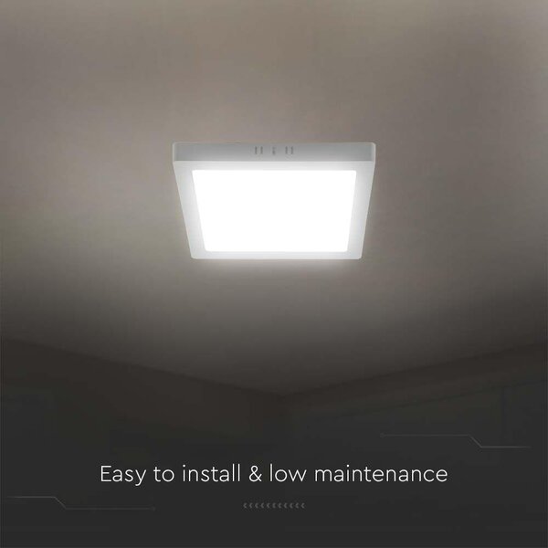 V-TAC felületre szerelhető, műanyag IP20, négyzet LED panel 18W, meleg fehér - SKU 10498