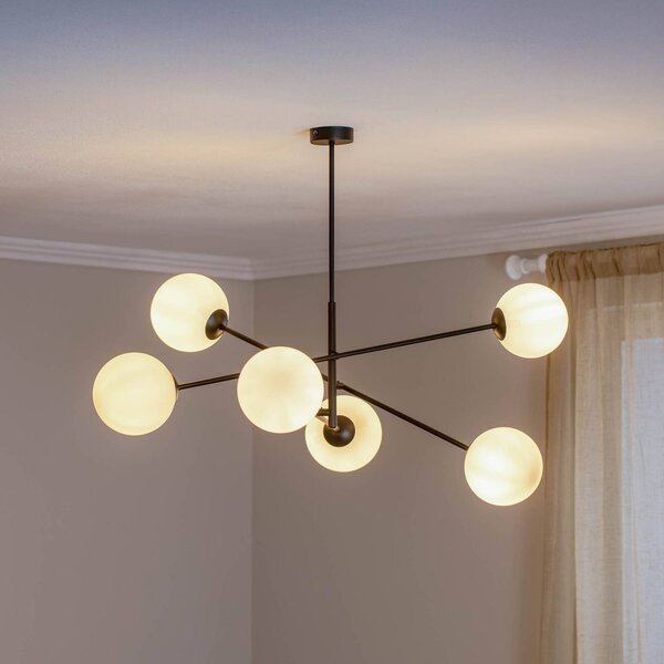EMIBIG LIGHTING Lineáris mennyezeti világítás, fekete/opál, 6 izzós, dimmelhető, Fekete, Nappali / Étkező, fém, Modern