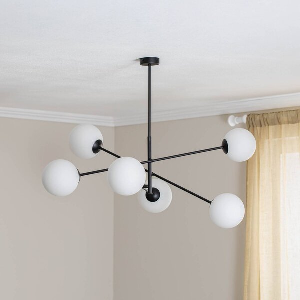 EMIBIG LIGHTING Lineáris mennyezeti világítás, fekete/opál, 6 izzós, dimmelhető, Fekete, Nappali / Étkező, fém, Modern