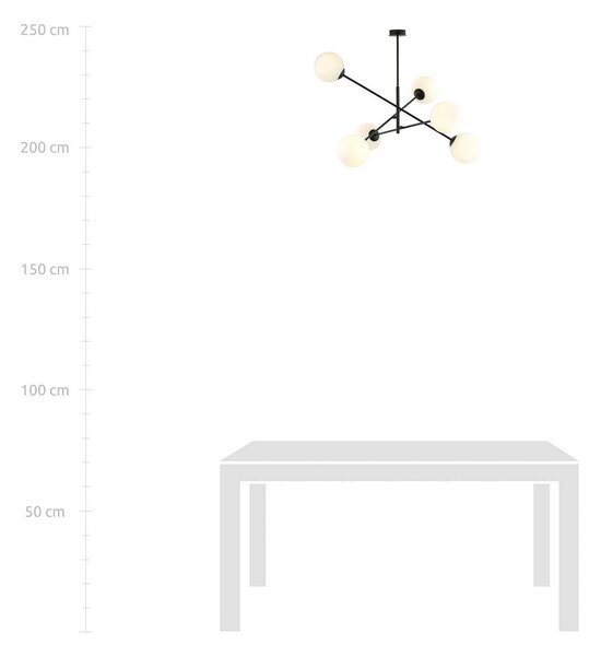 EMIBIG LIGHTING Lineáris mennyezeti világítás, fekete/opál, 6 izzós, dimmelhető, Fekete, Nappali / Étkező, fém, Modern