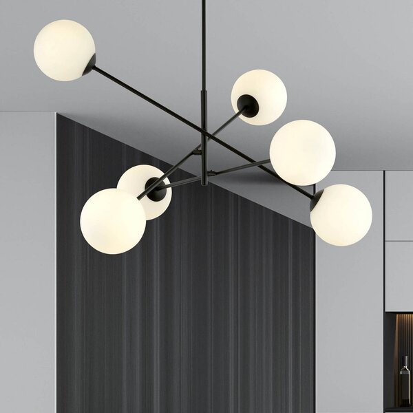 EMIBIG LIGHTING Lineáris mennyezeti világítás, fekete/opál, 6 izzós, dimmelhető, Fekete, Nappali / Étkező, fém, Modern
