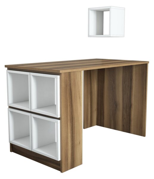Box íróasztal, dió-fehér, 120 cm