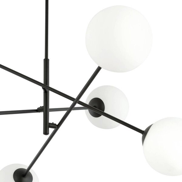EMIBIG LIGHTING Lineáris mennyezeti világítás, fekete/opál, 6 izzós, dimmelhető, Fekete, Nappali / Étkező, fém, Modern