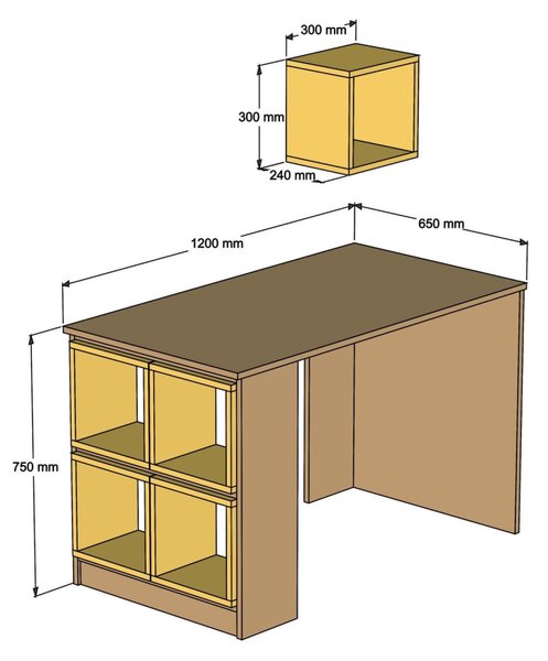 Box íróasztal, dió-krém, 120 cm