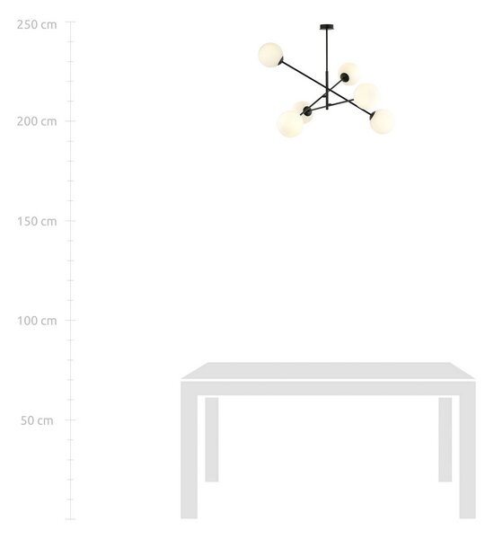 EMIBIG LIGHTING Lineáris mennyezeti világítás, fekete/opál, 6 izzós, dimmelhető, Fekete, Nappali / Étkező, fém, Modern