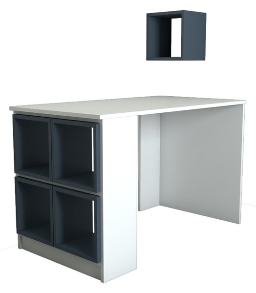 Box íróasztal, fehér-kék, 120 cm
