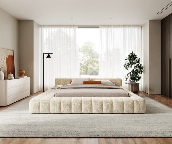 DELIFE Kárpitozott ágy Espazio 180x200 cm plüss krémfehér