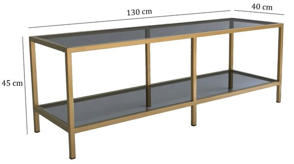 Üveg TV-állvány, sötétszürke-arany, 130 cm