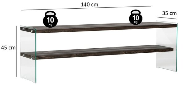 Aqua üveg TV-állvány, antracit, 140 cm