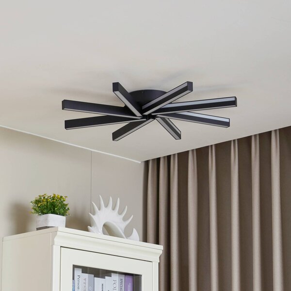 Lucande Smart LED mennyezeti világítás Tjado, Ø70 cm, fekete, RGBW, dimmelhető, Fekete, Nappali / Étkező, fém, Modern