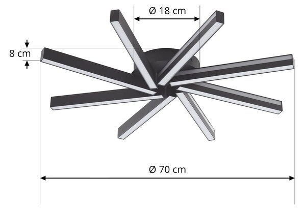 Lucande Smart LED mennyezeti világítás Tjado, Ø70 cm, fekete, RGBW, dimmelhető, Fekete, Nappali / Étkező, fém, Modern