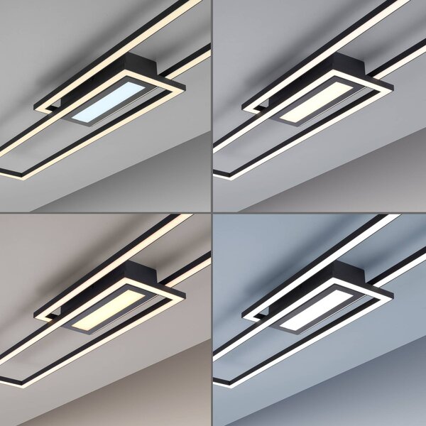 JUST LIGHT. GmbH LED mennyezeti világítás Asmin, CCT, fekete, 95x17,5cm, dimmelhető, Fekete, Nappali / Étkező, Alumínium, Modern