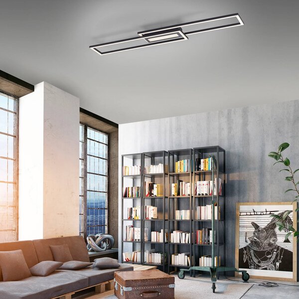 JUST LIGHT. GmbH LED mennyezeti világítás Asmin, CCT, fekete, 95x17,5cm, dimmelhető, Fekete, Nappali / Étkező, Alumínium, Modern