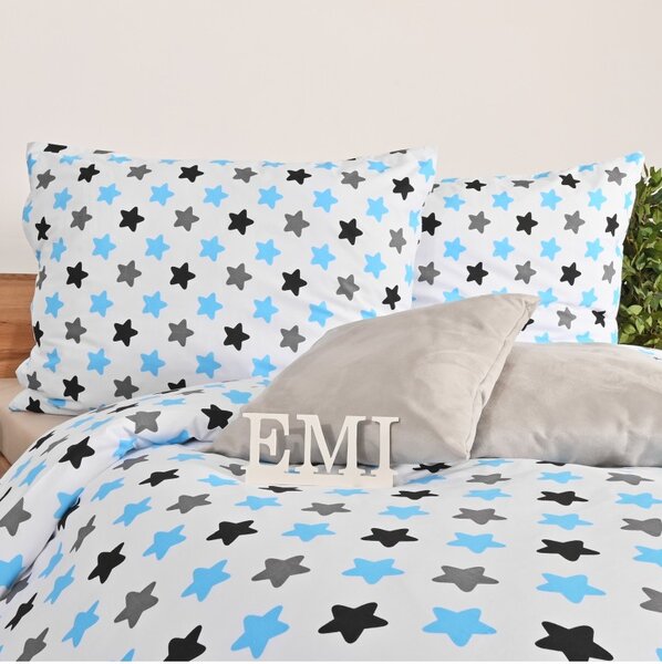EMI Csillagok kék gyermek pamut ágyneműhuzat, Gyerekgarnitúra 90x130 + 45x65