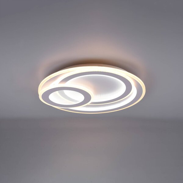Trio Lighting LED mennyezeti lámpa Mita, távirányítóval, CCT, kerek, dimmelhető, Fehér / opál, Nappali / Étkező, fém, Modern