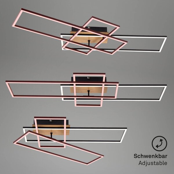 Briloner Mennyezeti lámpa Frame CCT, távirányítóval, fekete/fa, dimmelhető, Fekete, Nappali / Étkező, fém, Modern