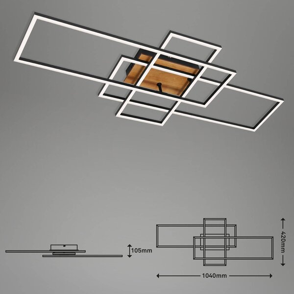 Briloner Mennyezeti lámpa Frame CCT, távirányítóval, fekete/fa, dimmelhető, Fekete, Nappali / Étkező, fém, Modern