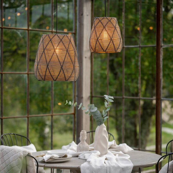PR Home Lollo kültéri függőlámpa, természetes rattan megjelenés, Ø 28 cm, Barna / rozsda, Műanyag