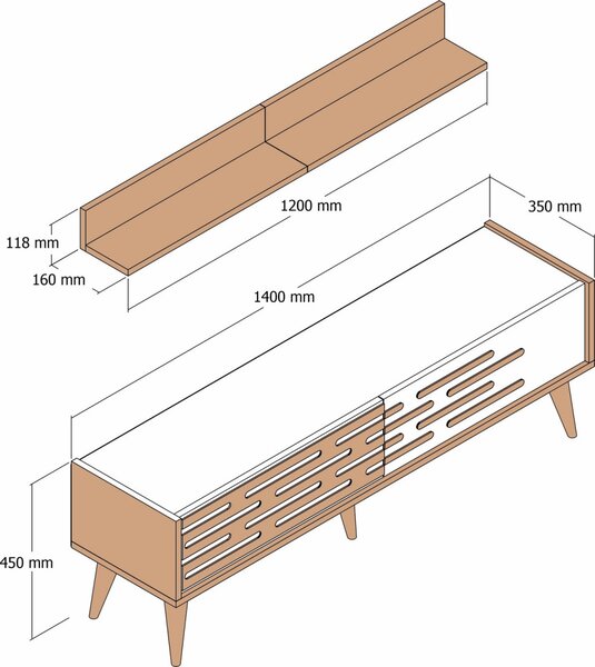 Valensiya TV-állvány, dió-fehér, 140 cm – TR845HCT5386