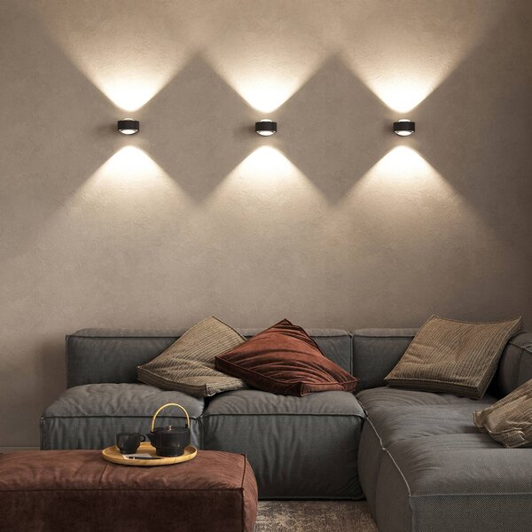 Top Light Puk Maxx Wall, LED, átlátszó lencsék, matt fekete, dimmelhető, Fekete, Nappali / Étkező, fém, Dizájn