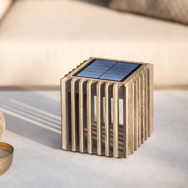 Les Jardins Verti LED napelemes asztali lámpa, teak-szürke, 3000 K, 300 lm, dimmelhető, Világos fa, Fa, Modern