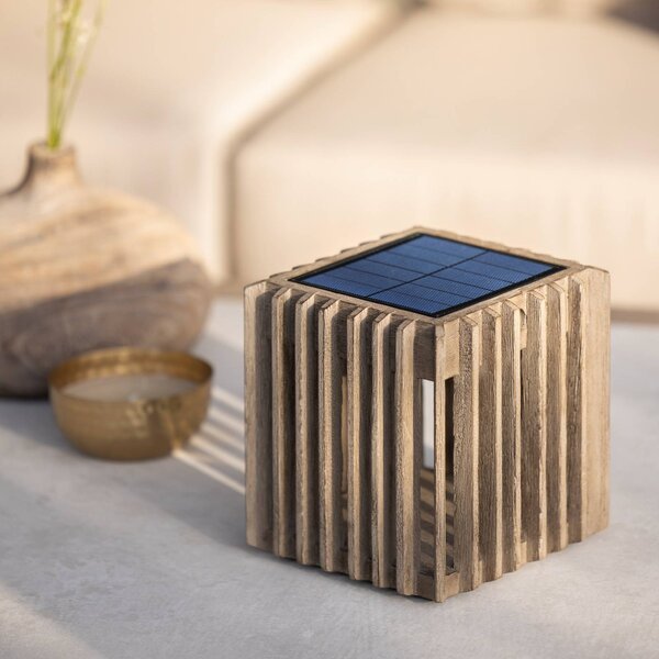 Les Jardins Verti LED napelemes asztali lámpa, teak-szürke, 3000 K, 300 lm, dimmelhető, Világos fa, Fa, Modern