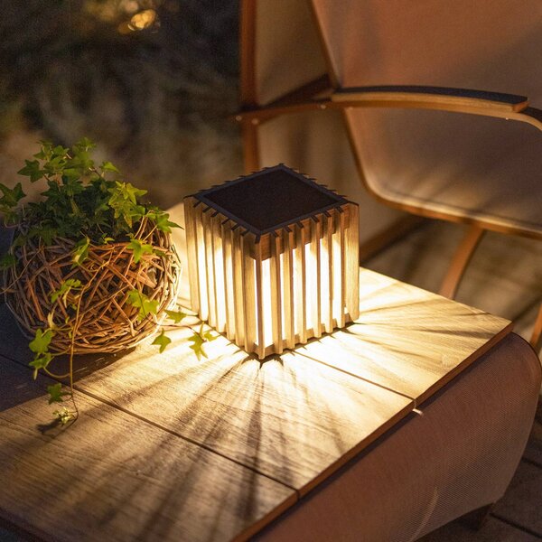 Les Jardins Verti LED napelemes asztali lámpa, teak-szürke, 3000 K, 300 lm, dimmelhető, Világos fa, Fa, Modern