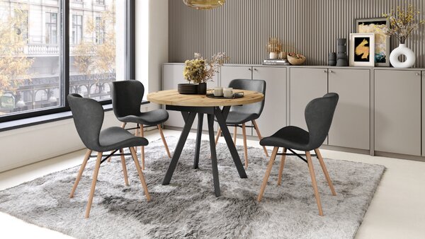 Mazzoni ALMO Artisan tölgy/fekete lábak - BŐVÍTHETŐ KEREK ASZTAL Y ALAKÚ LÁBAKKAL LOFT/IPARI STÍLUSÚ NAPPALIBA/ÉTKEZŐBE