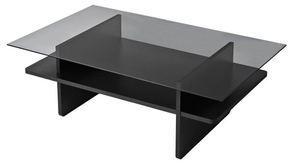 Saga üveg dohányzóasztal, fekete-füstszürke, 105 cm