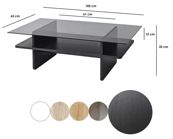 Saga üveg dohányzóasztal, fekete-füstszürke, 105 cm