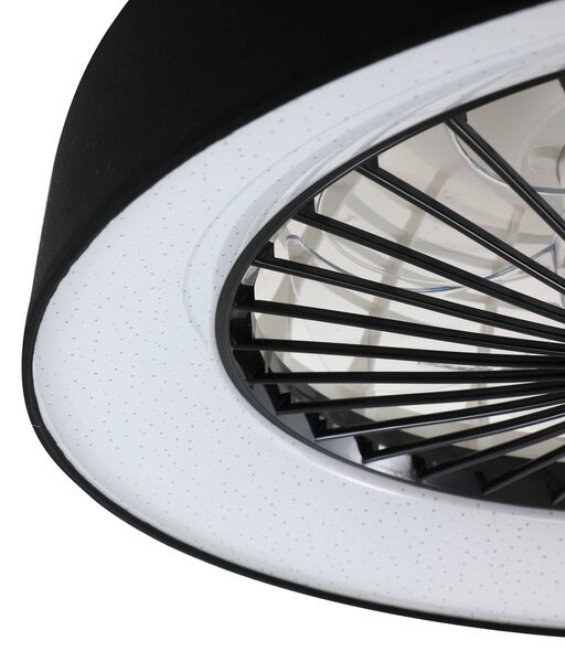 Lindby LED mennyezeti ventilátor Mace, fekete, csendes, Ø 47 cm, dimmelhető, Fekete, Nappali / Étkező, Műanyag, Modern