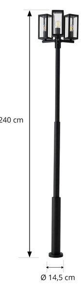 Lucande kültéri lámpa Siveta, 240cm, 3 izzós, fekete, E27, IP65, dimmelhető, Fekete, Alumínium
