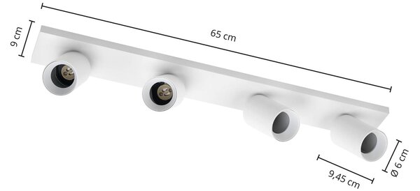 Arcchio Brinja spotlámpa, fehér, szögletes, Ø 7 cm, 4 izzós, GU10, dimmelhető, Fehér / opál, Nappali / Étkező, Alumínium, Modern