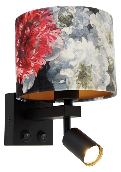 Fali lámpa fekete olvasólámpával és árnyékolóval 18 cm virágok - Brescia