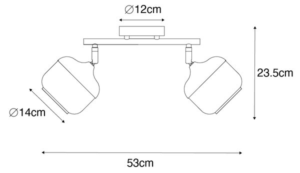 Design mennyezeti spotlámpa fekete arannyal és füstüveggel 2-lámpás - Kyan