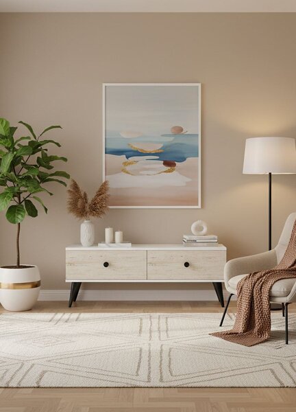 Mona TV-állvány, fehér-travertin, 120 cm