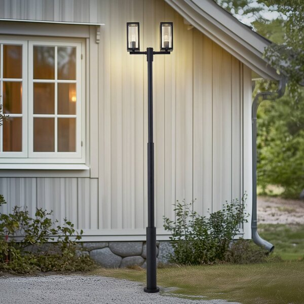 Lucande kültéri lámpa Siveta, 240 cm, 2 izzós, fekete, E27, IP65, dimmelhető, Fekete, Alumínium, Modern